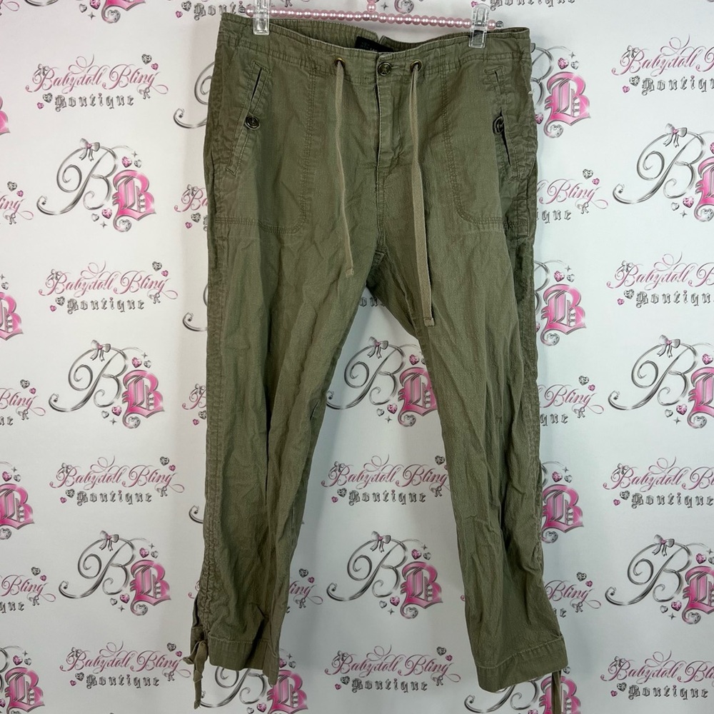 Lady Hathaway pants cargo style tie up bottom green dark Olive Cropped Pants